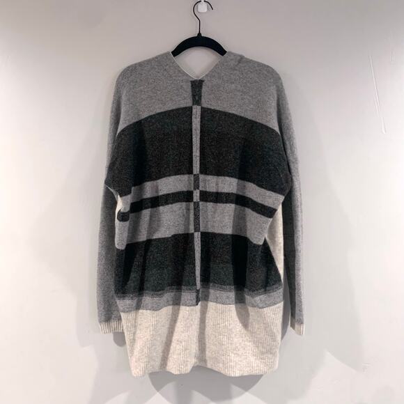 VINCE Cashmere Open Cardigan Womens Small Variegated Stripe Oversized Wool Blend - Picture 2 of 16